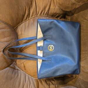 Michael Kors Navy Saffiano Leather Jet Set Travel Tote Bag